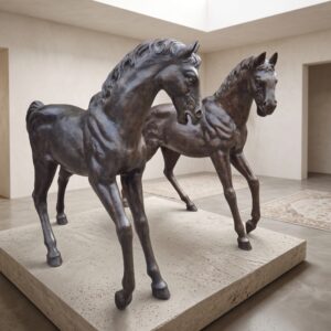 Skulptur Dekoration Set Pferde Ponys Bronze 1,40 m