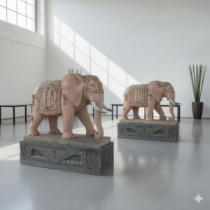 Marmor Dekoration Skulptur Elefanten auf Sockel 2,10 m Set