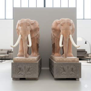 Marmor Dekoration Skulptur Elefanten auf Sockel 2,10 m Set