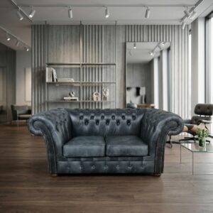 Chesterfield Sofa Couch Leder Anthrazit 1,80 m
