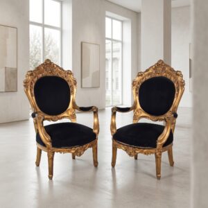 Barockstuhl Stuhl Schwarz-Gold Neubarock Set