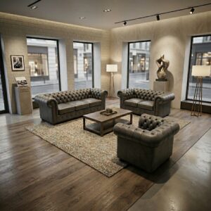 Chesterfield Couchgarnitur Anthrazit 3-2-1 Leder