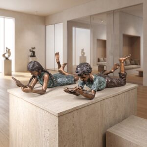 Dekoration Skulptur Junge Mädchen Bronze Set 1,00 m