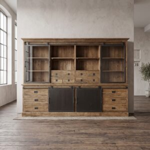 Vitrine Bücherschrank Massivholz 3,14 m