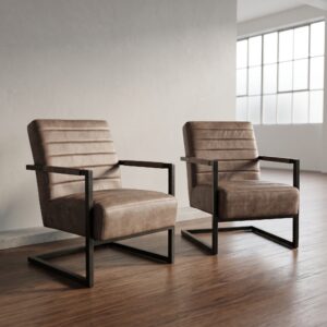 Stuhl Esszimmerstuhl Schwingstuhl Leder Beige Set