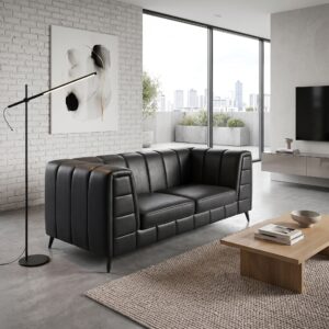 Couch Sofa Leder Schwarz 1,90 m
