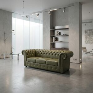 Chesterfield Sofa Couch Leder Olive 2,00 m