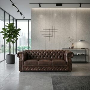 Chesterfield Sofa Couch Leder Braun 2,25 m