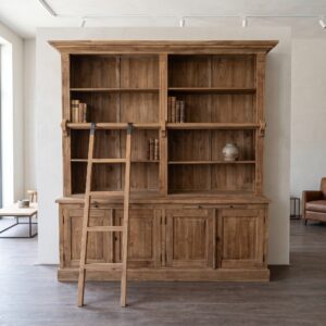 Bibliotheksschrank Wandregal Teakholz 2,20 m