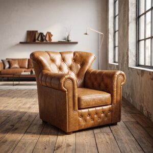 Chesterfield Sessel Leder Camel