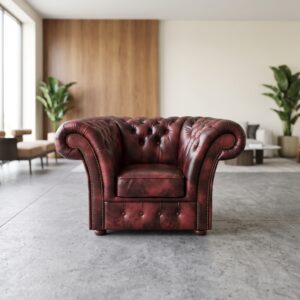Chesterfield Sessel Leder Rot-Braun