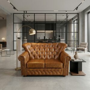 Chesterfield Sofa Couch Leder Cognac 1,53 m