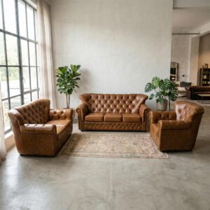 Chesterfield Couchgarnitur Camel 3-2-1 Leder