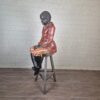 Decorazione Scultura Ragazzo su Sgabello 1920 Legno Massiccio - immagine 16