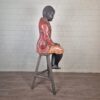 Decorazione Scultura Ragazzo su Sgabello 1920 Legno Massiccio - immagine 7