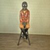 Decorazione Scultura Ragazzo su Sgabello 1920 Legno Massiccio - immagine 12
