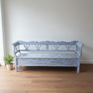 Truhenbank Küchenbank Blau 2,16 m Kiefer