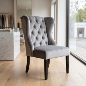Esszimmerstuhl Stuhl Ohrenbackenstuhl Chesterfield Silbergrau