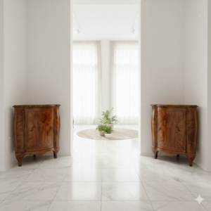 Set di mobili angolari (angoliera e commode) Barocco 1770 Noce