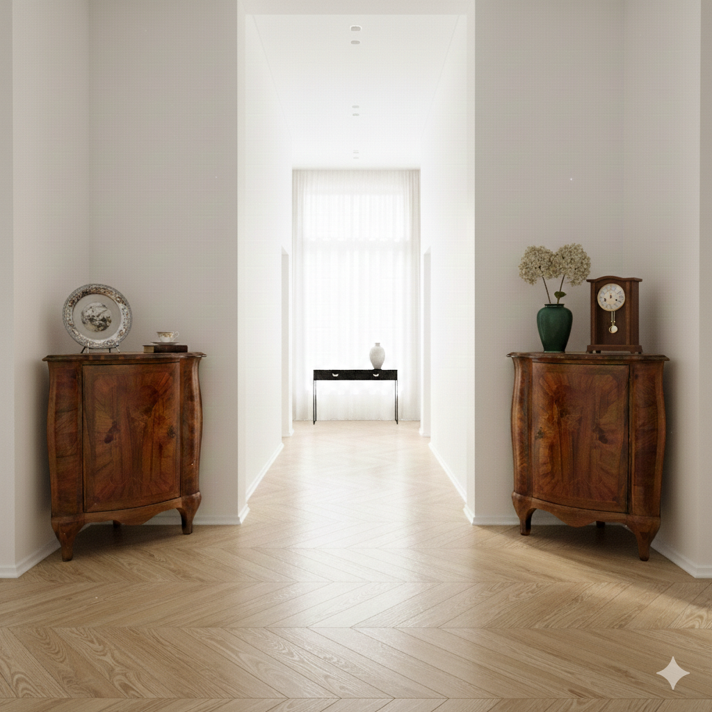 Set di mobili angolari (angoliera e commode) Barocco 1770 Noce - immagine 2