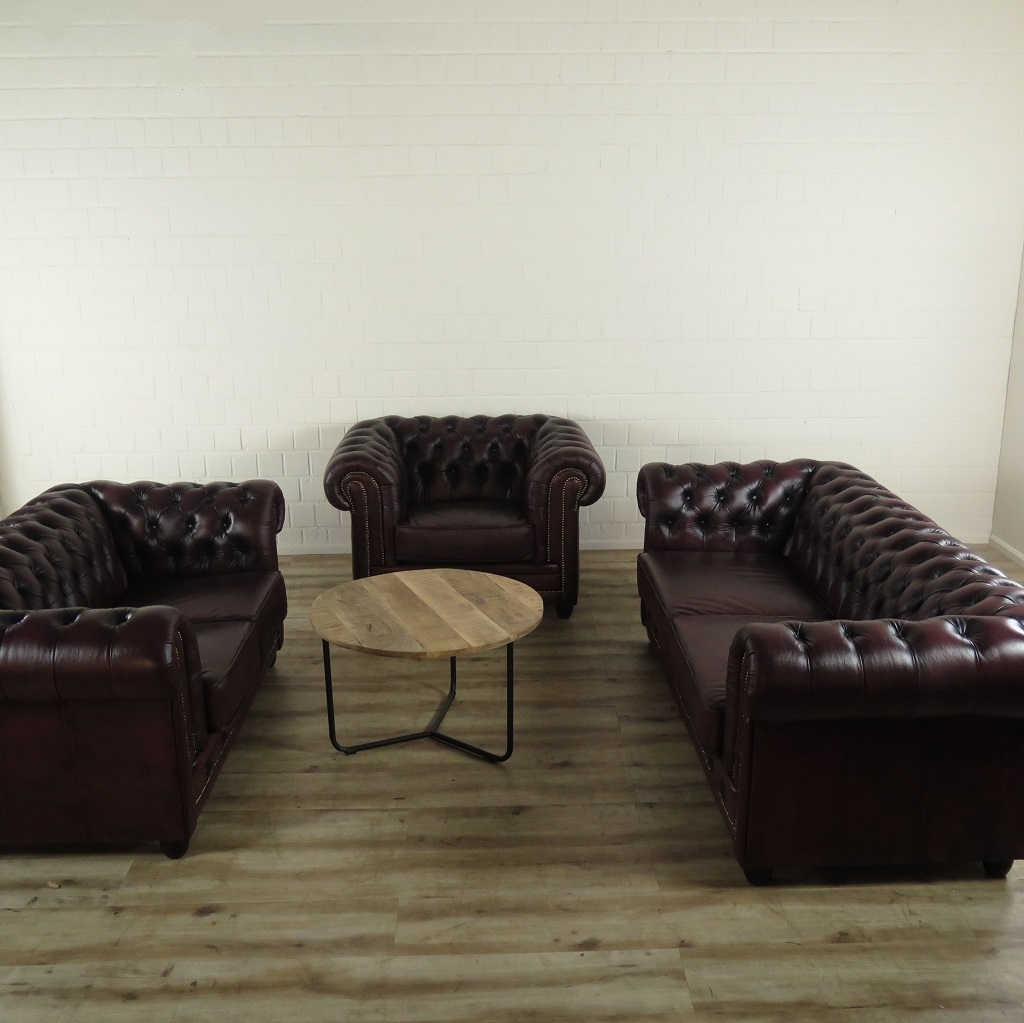 Chesterfield Couchgarnitur Dunkelrot 3-2-1