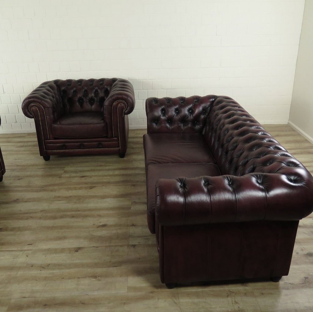 Chesterfield Couchgarnitur Dunkelrot 3-2-1