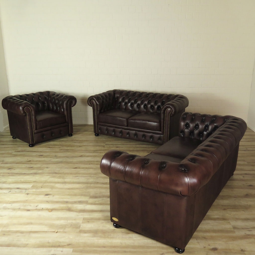 Chesterfield Couchgarnitur Dunkelbraun 3-2-1