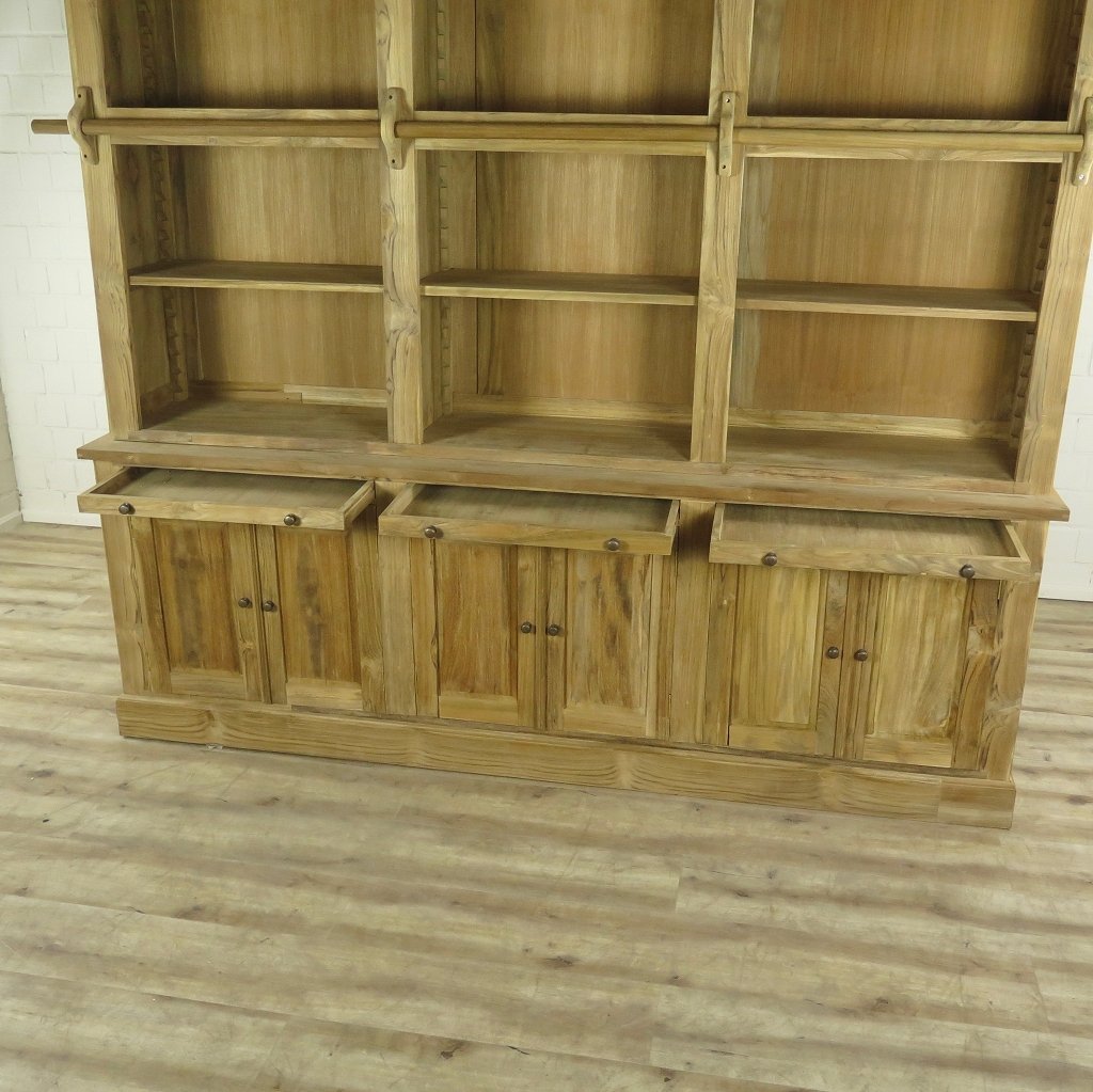 Bibliotheksschrank Wandregal Teakholz 2,42 m