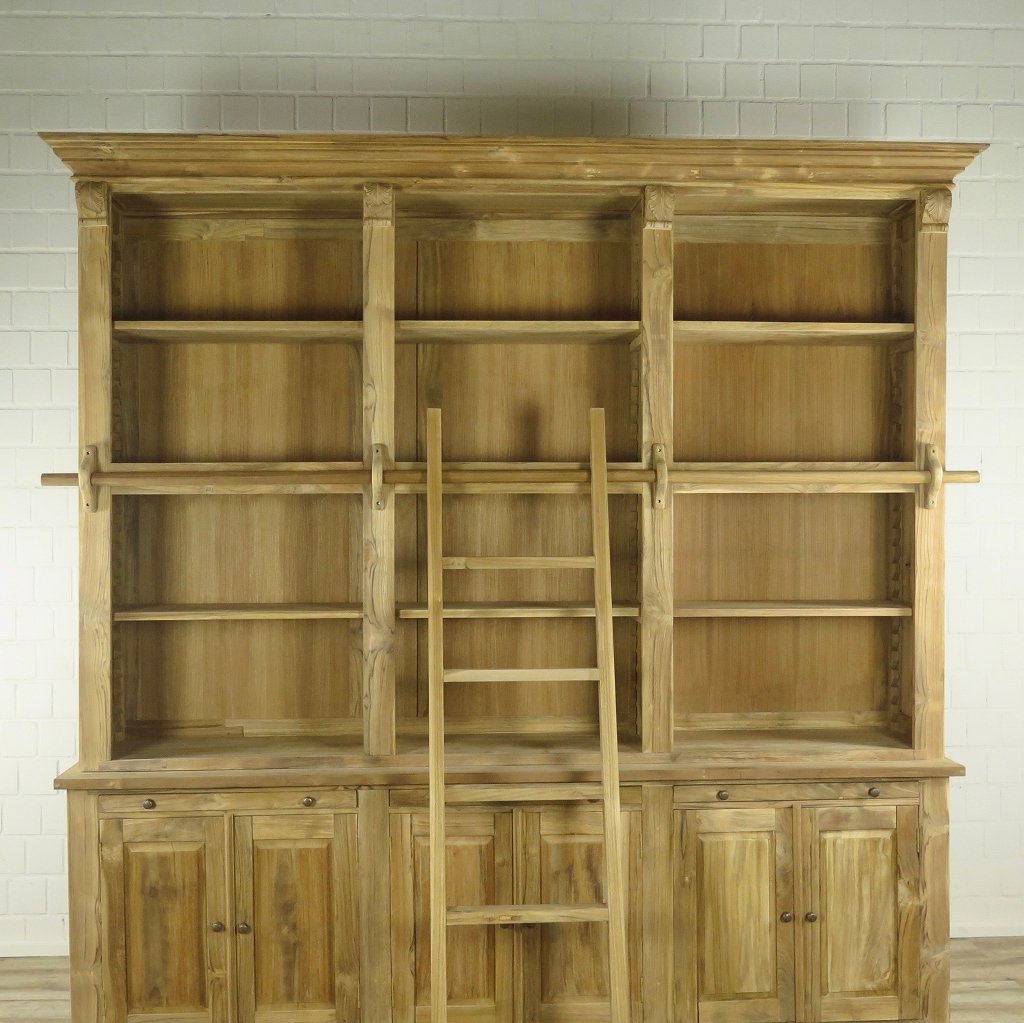 Bibliotheksschrank Wandregal Teakholz 2,42 m