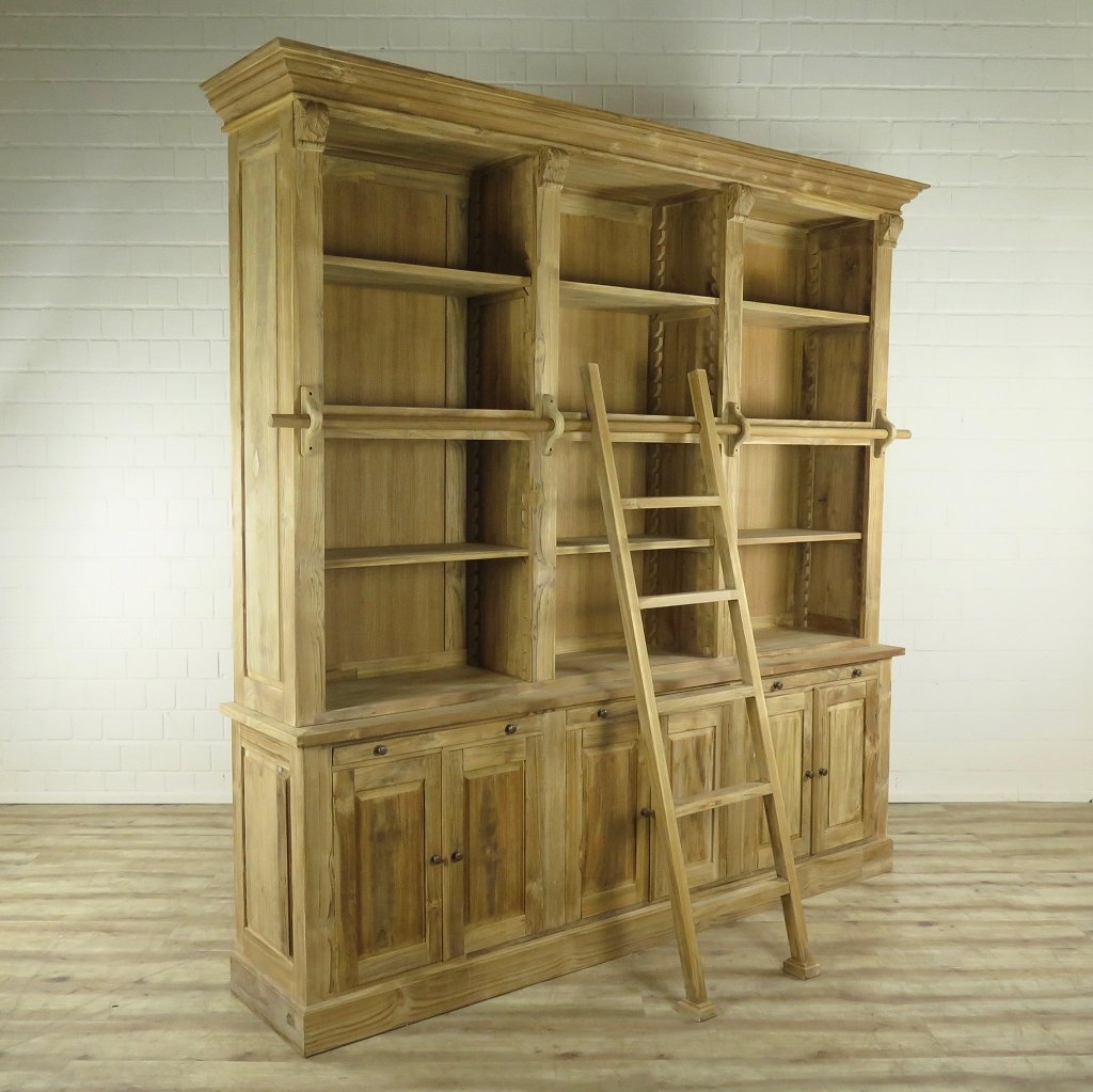 Bibliotheksschrank Wandregal Teakholz 2,42 m