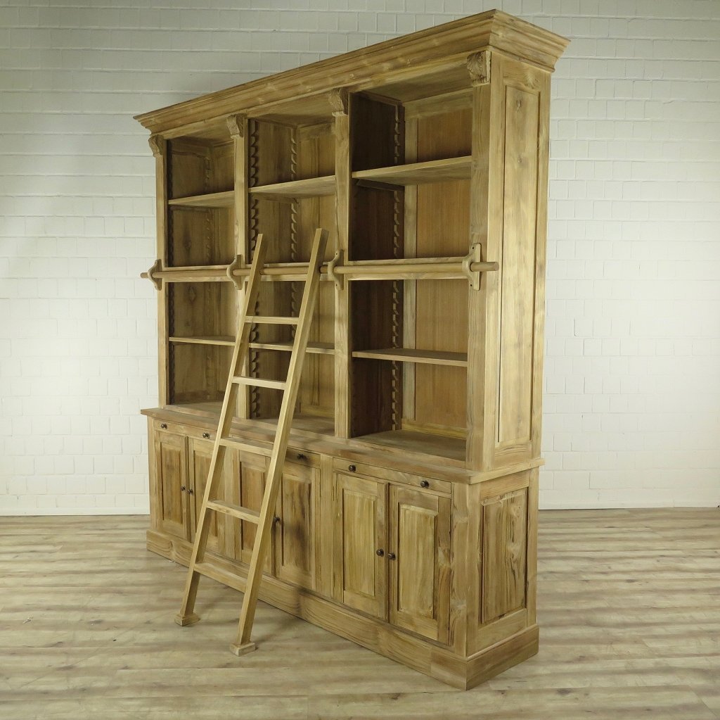Bibliotheksschrank Wandregal Teakholz 2,42 m