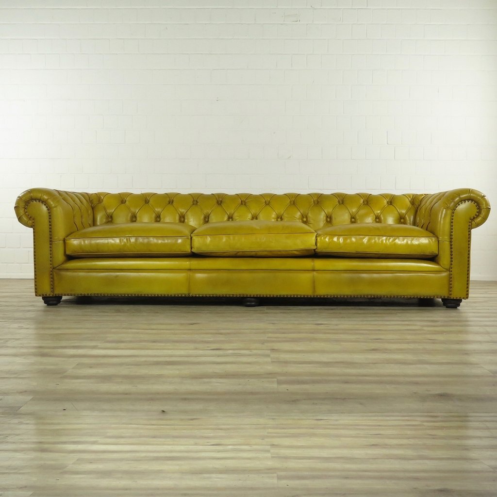 Chesterfield Sofa Couch Leder Gelb 2,80 m