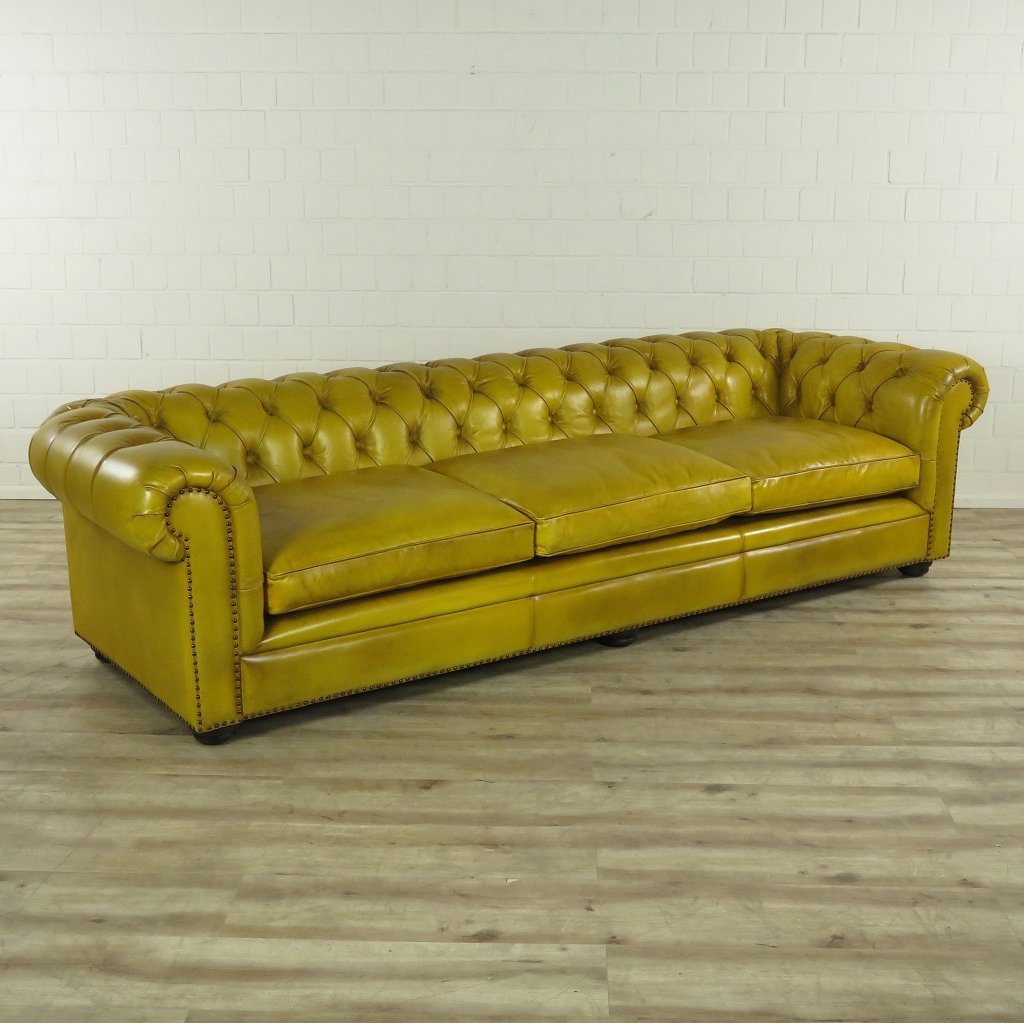Chesterfield Sofa Couch Leder Gelb 2,80 m