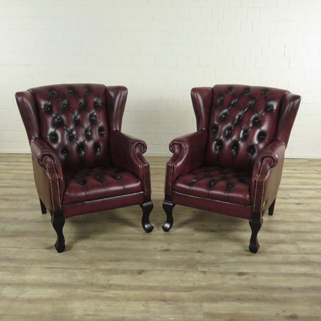Chesterfield Sessel Leder Rotbraun