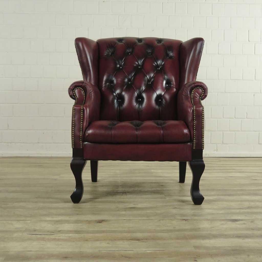 Chesterfield Sessel Leder Rotbraun
