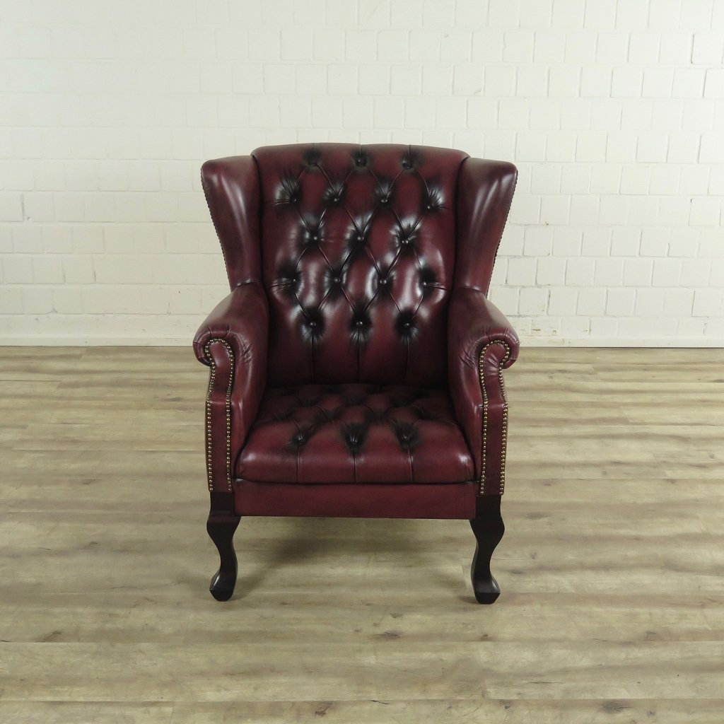 Chesterfield Sessel Leder Rotbraun