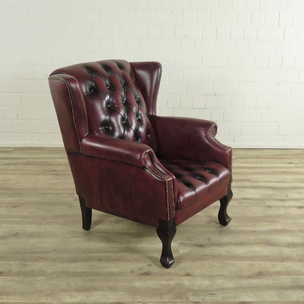 Chesterfield Sessel Leder Rotbraun