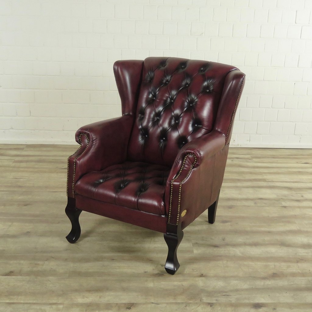 Chesterfield Sessel Leder Rotbraun