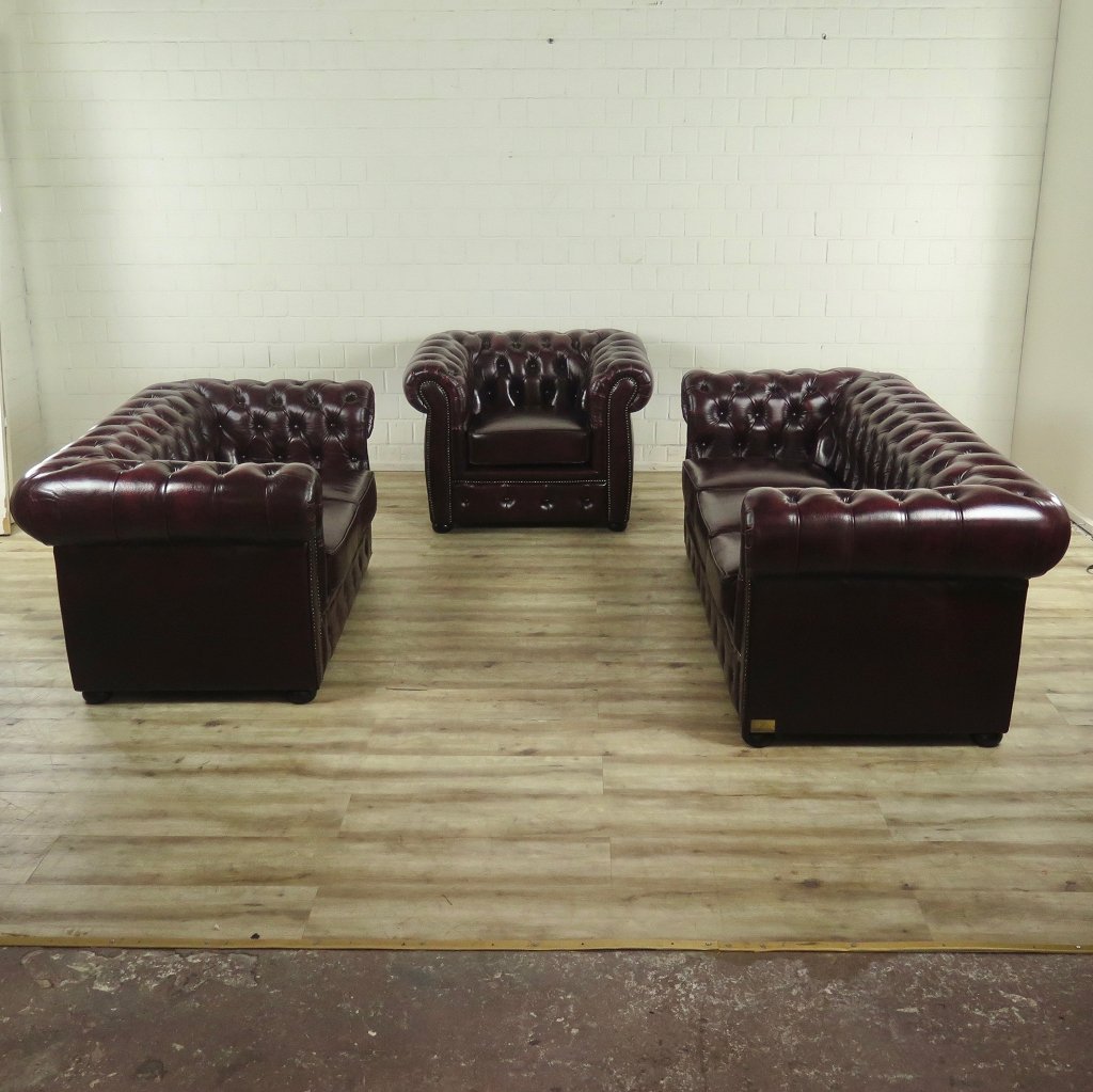 Chesterfield Couch Sofa Leder Rot-Braun 1,50 m
