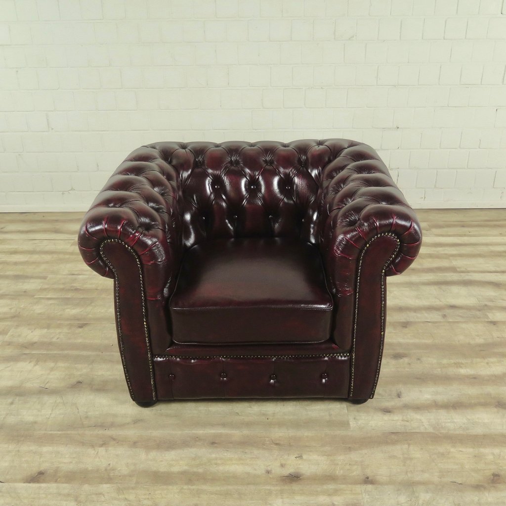 Chesterfield Sessel Leder Rot-Braun 1,05 m