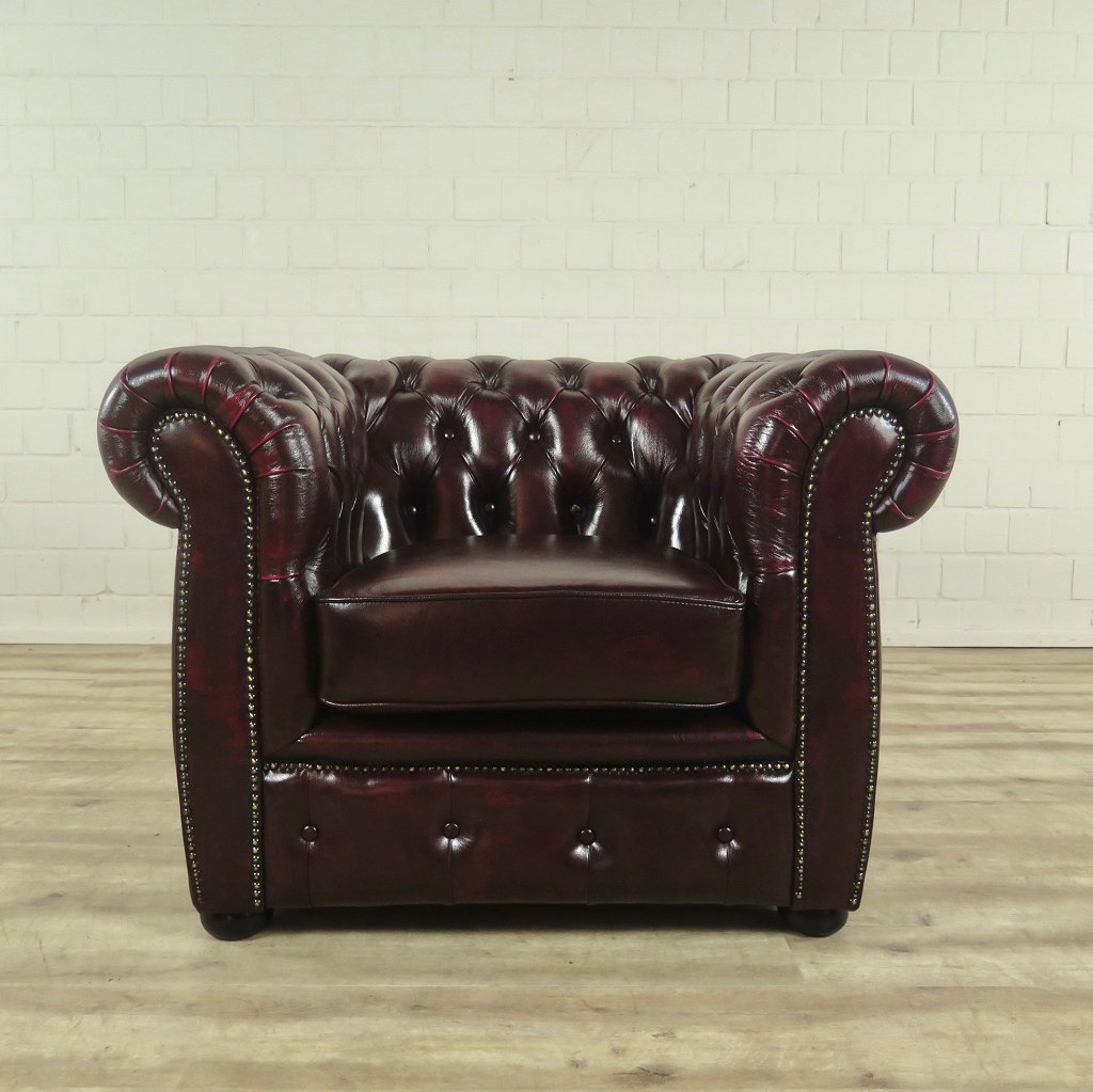 Chesterfield Sessel Leder Rot-Braun 1,05 m