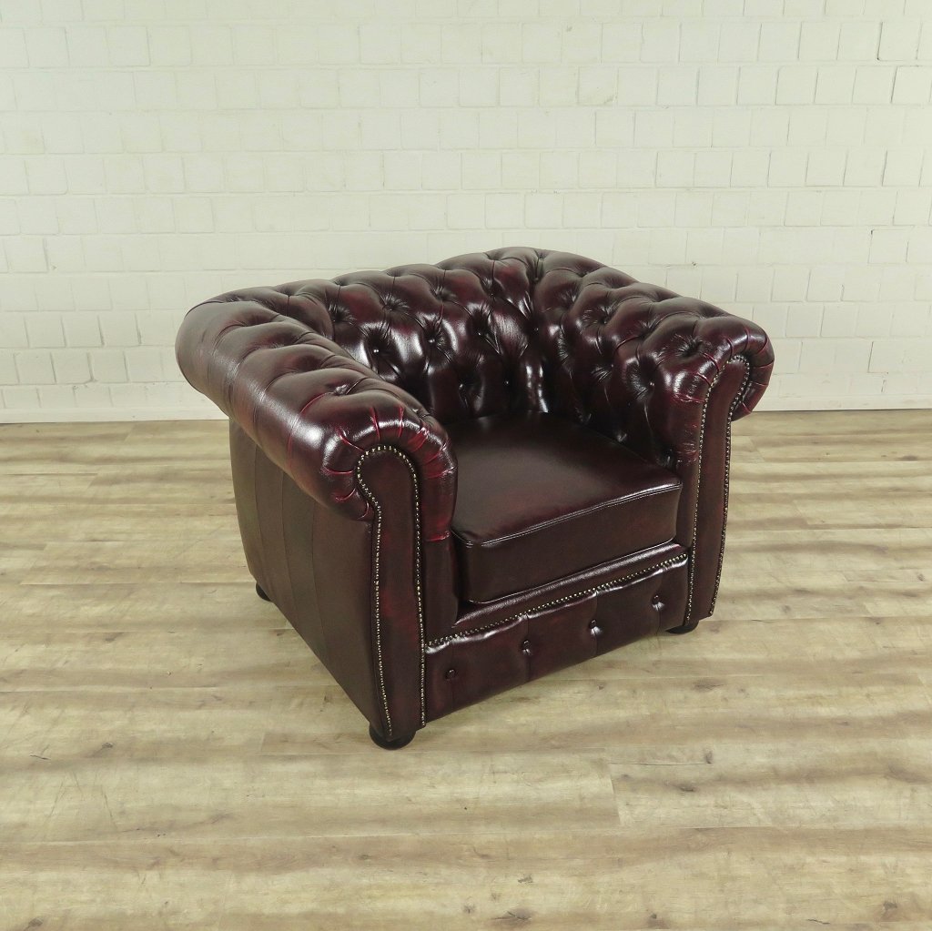 Chesterfield Sessel Leder Rot-Braun 1,05 m