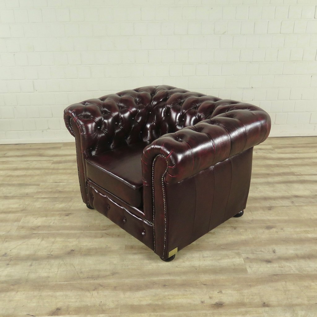 Chesterfield Sessel Leder Rot-Braun 1,05 m