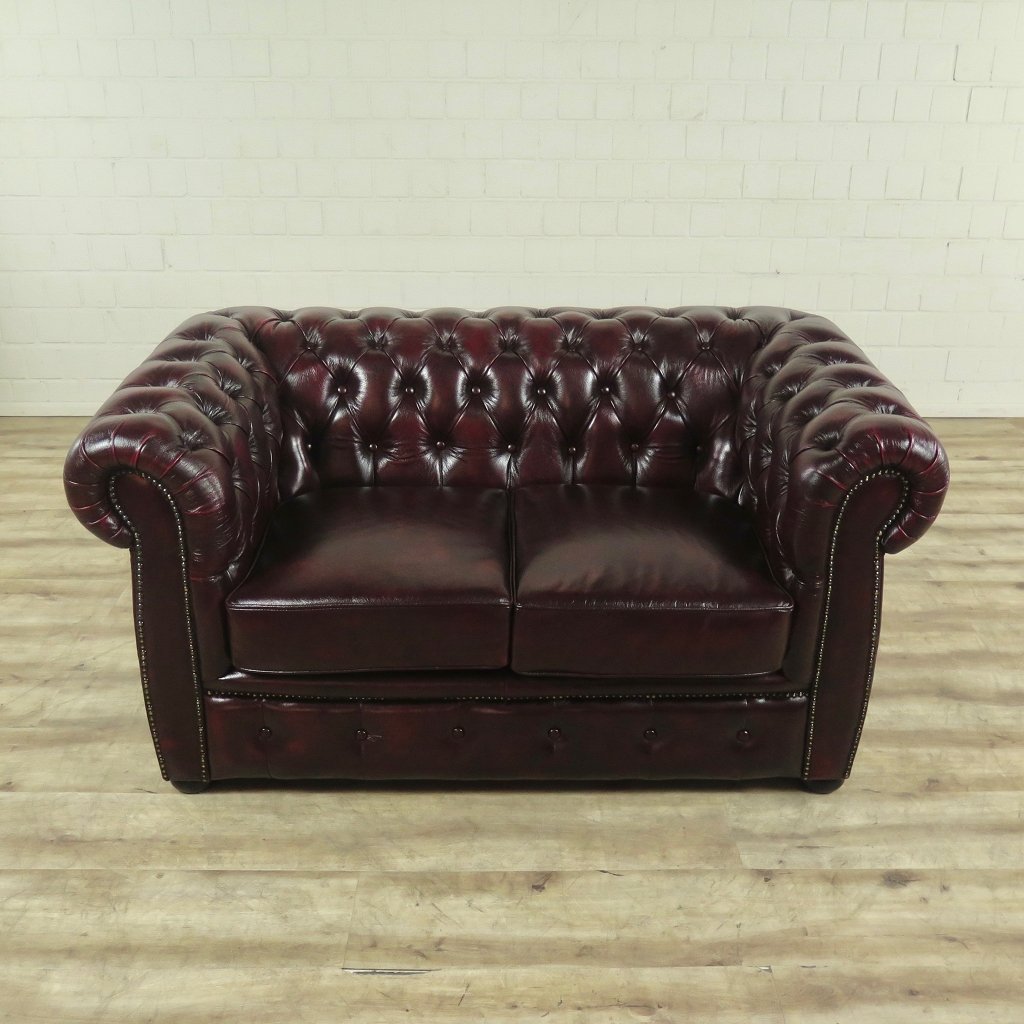 Chesterfield Couch Sofa Leder Rot-Braun 1,50 m