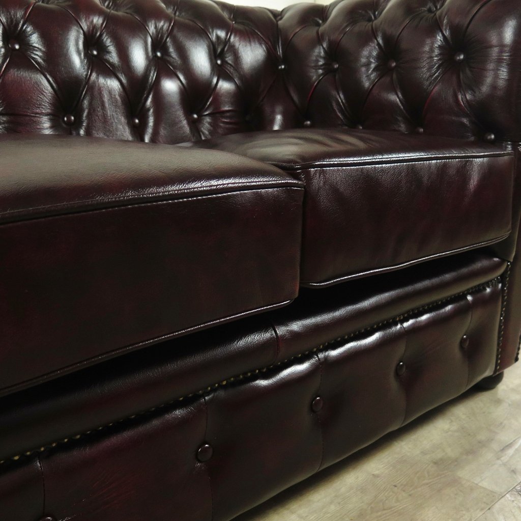 Chesterfield Couch Sofa Leder Rot-Braun 1,50 m