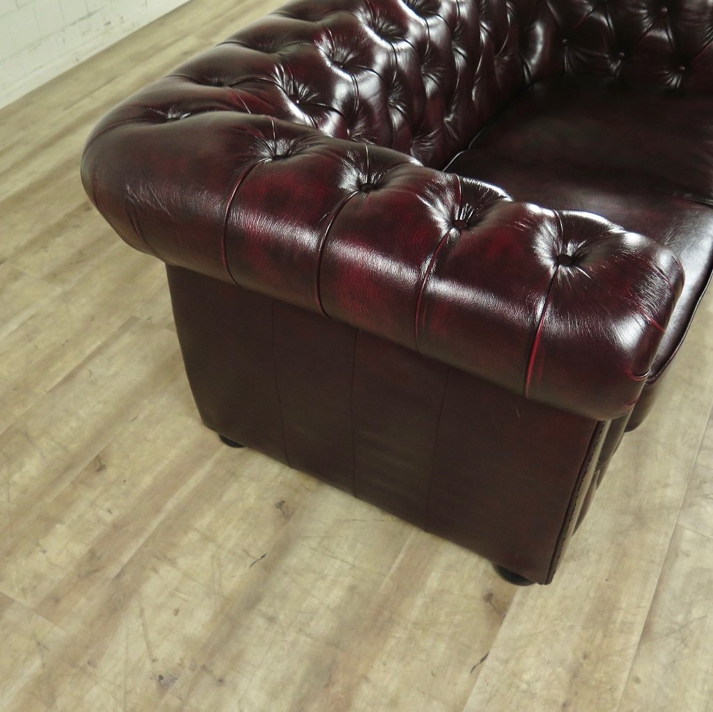 Chesterfield Couch Sofa Leder Rot-Braun 1,50 m