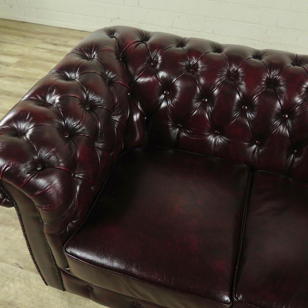 Chesterfield Couch Sofa Leder Rot-Braun 1,50 m