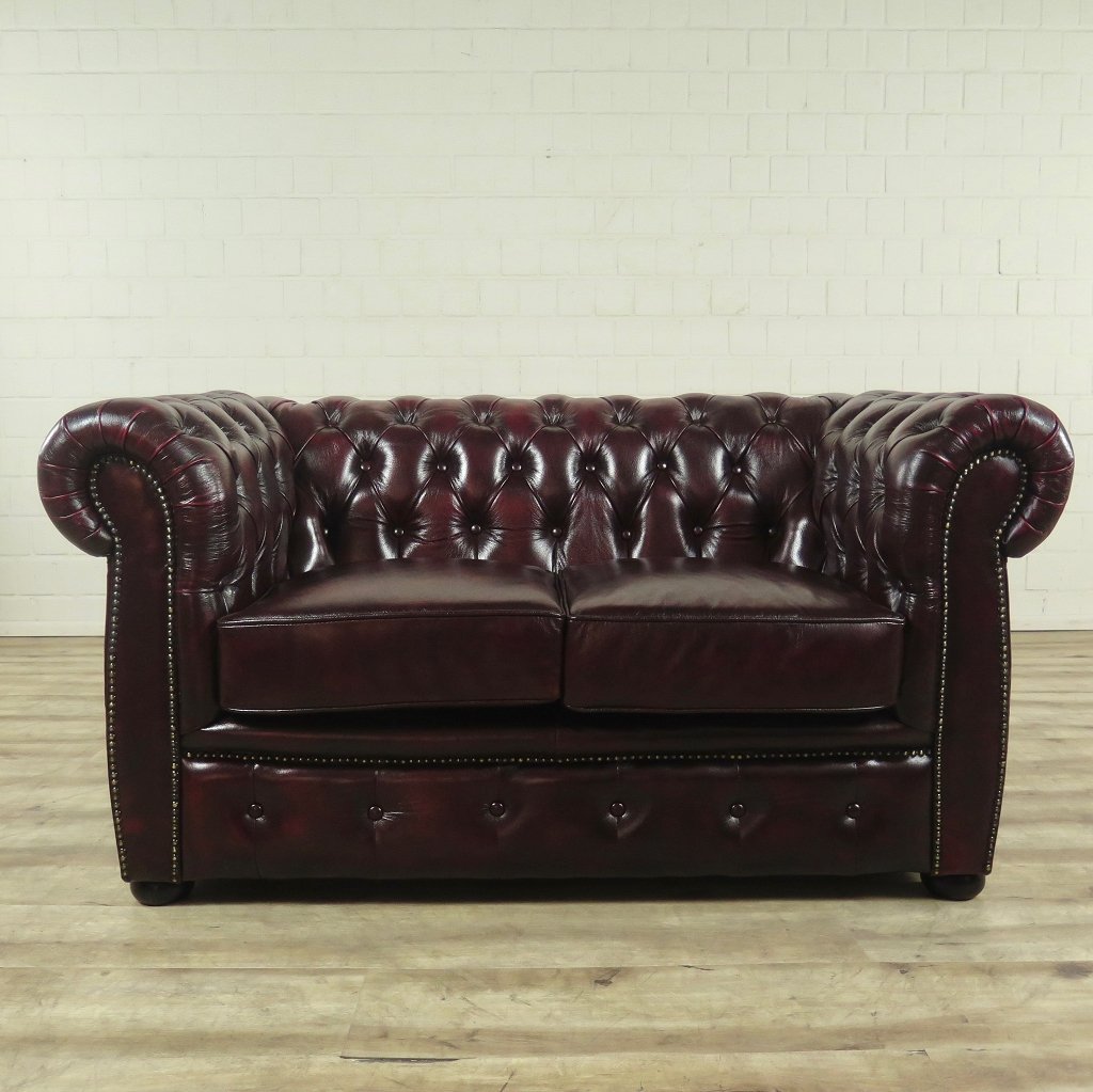 Chesterfield Couch Sofa Leder Rot-Braun 1,50 m