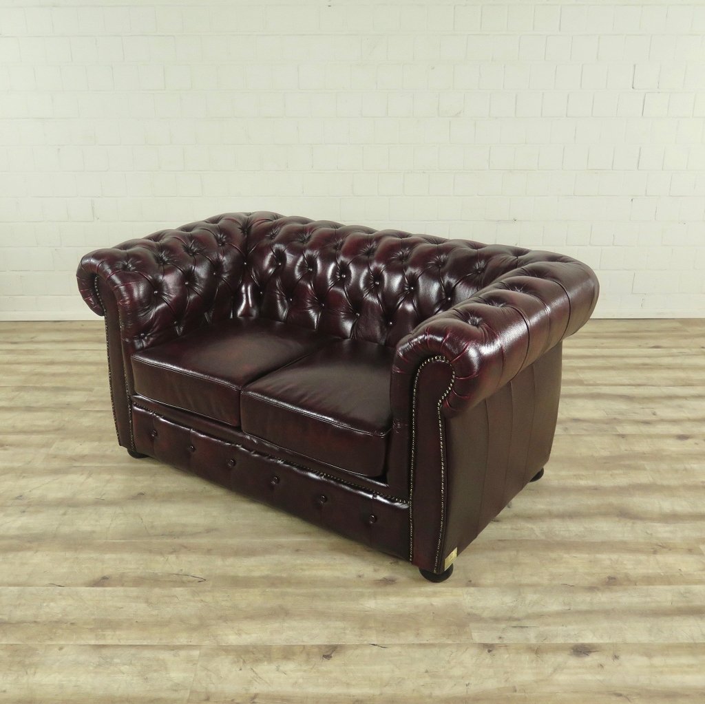 Chesterfield Couch Sofa Leder Rot-Braun 1,50 m