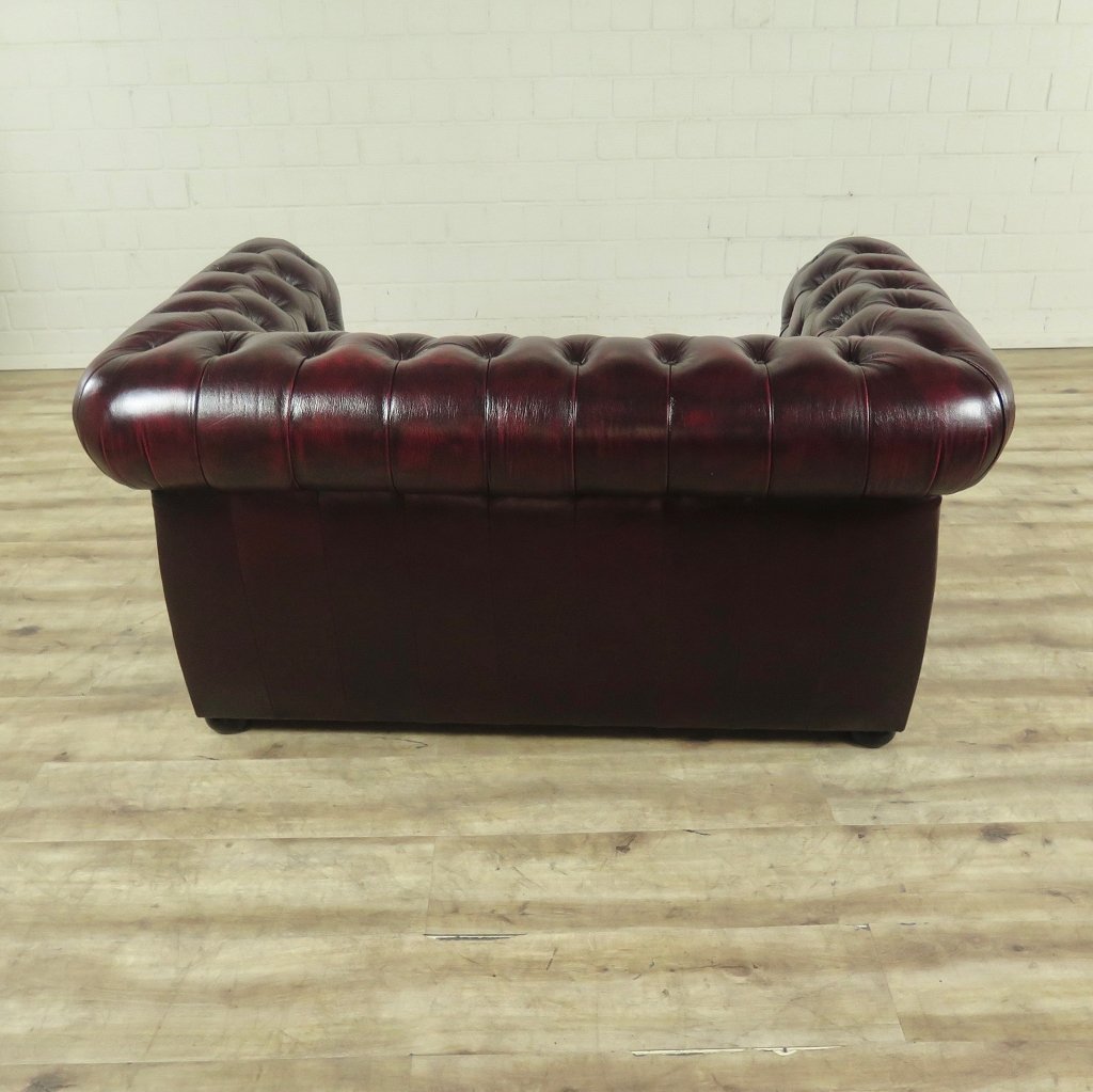 Chesterfield Couch Sofa Leder Rot-Braun 1,50 m
